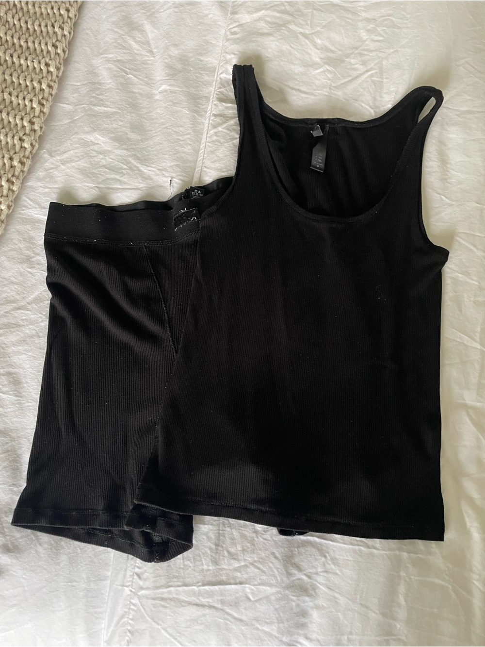 SKIMS Black Ribbed Scoop Tank & Shorts Set